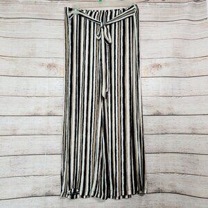 Maxine Nichols Brown Cream Wide Leg Flowy Pull On Tie Front Pants Size L (28x24)